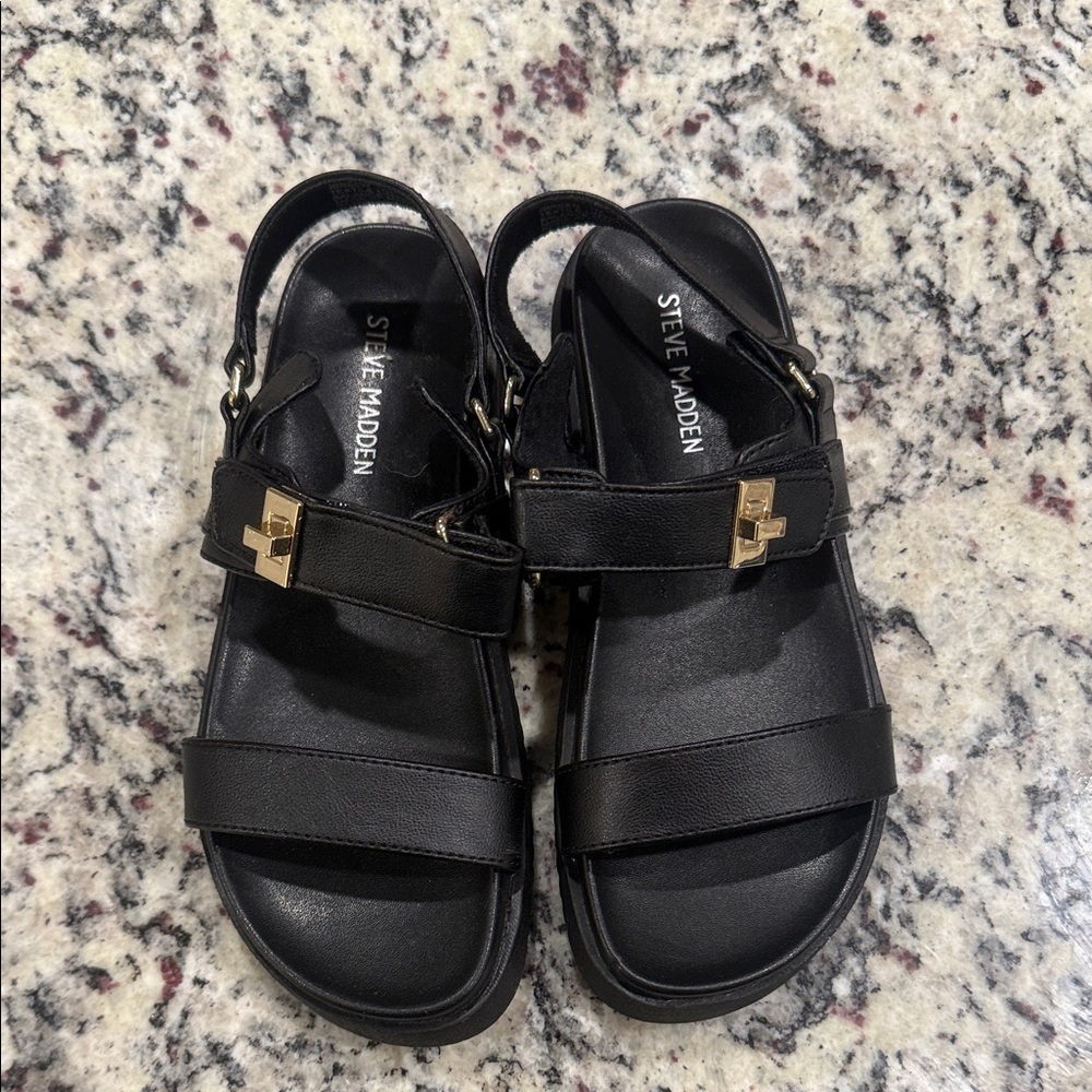 Steve Madden Black Sandals with Gold Accent